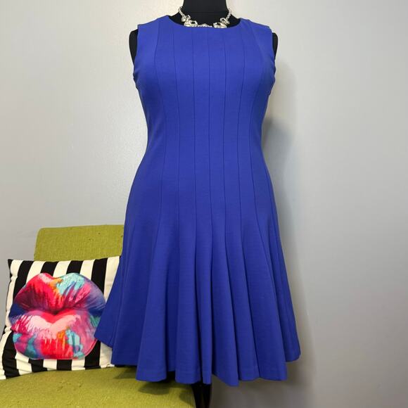 Lands End Blue Seam Sleeveless Fit and Flare Dress 18 Work Cocktail - Picture 1 of 5